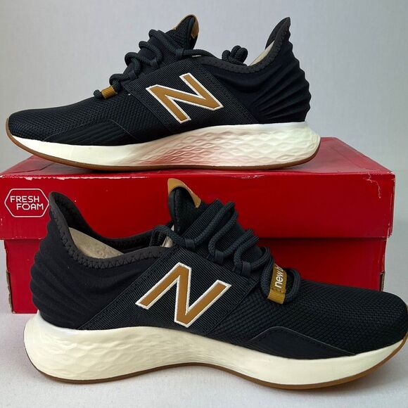 New Balance Womens Black Gold Fresh Foam ROAV Shoes Sz 10.5 Sneakers Slip In - Picture 2 of 9